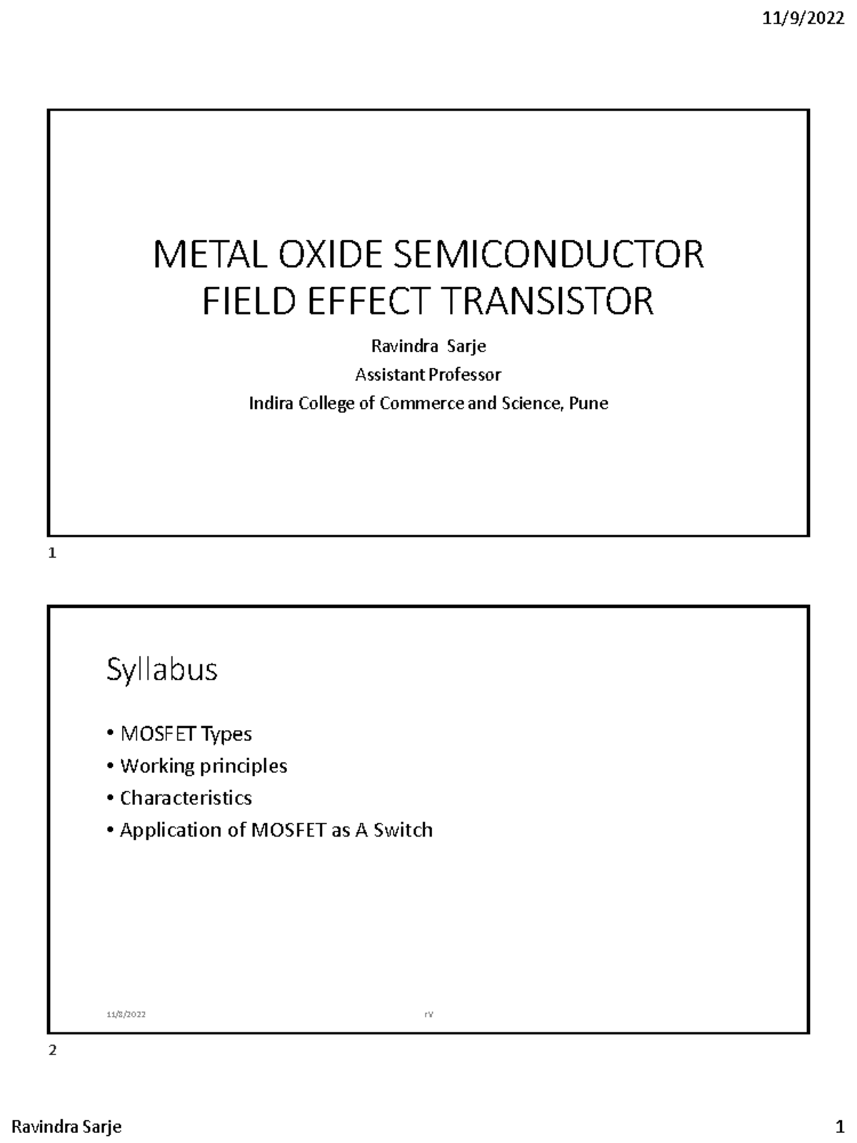 Mosfet Notes - METAL OXIDE SEMICONDUCTOR FIELD EFFECT TRANSISTOR ...