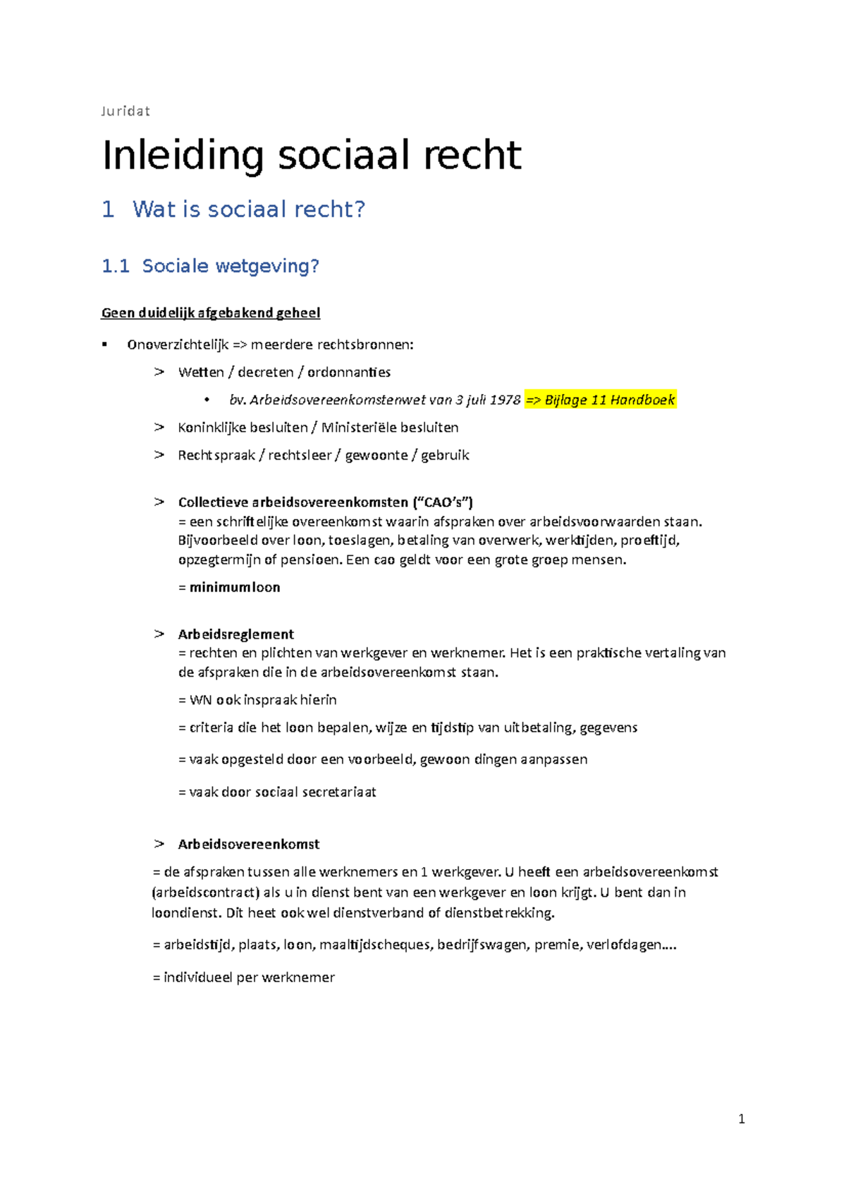 Samenvatting Sociaal Recht - Juridat Inleiding Sociaal Recht 1 Wat Is ...