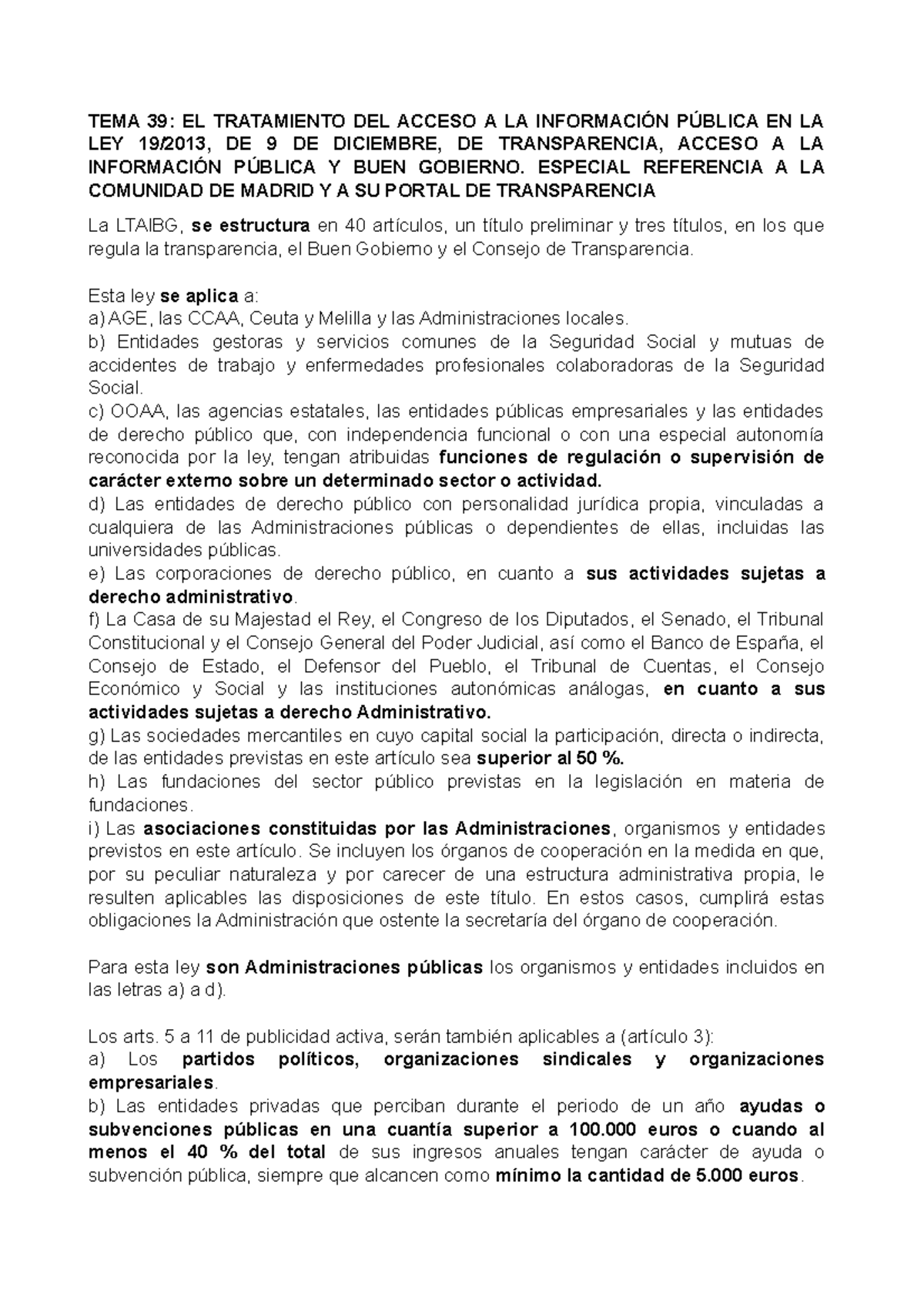 TEMA 39 - Tema Ley 19/2013, De Tratamiento Del Acceso A La Información ...