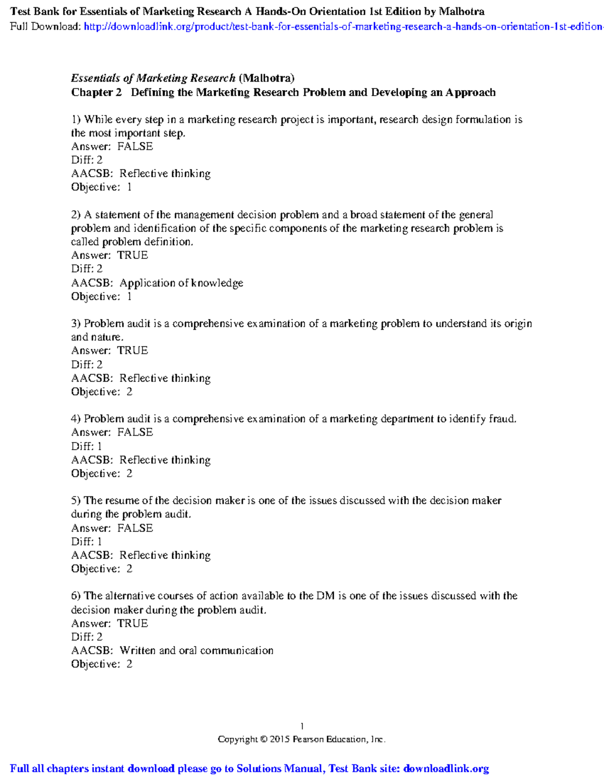 Test Bank For Essentials Of Marketing Research A Hands On Orientation ...