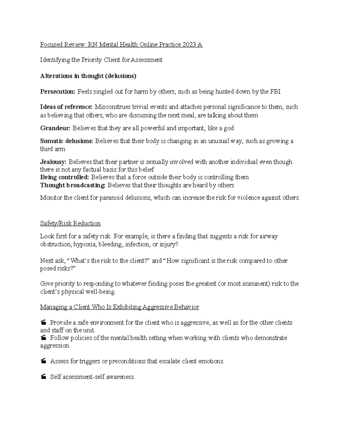 Mental Health Focused Review - Focused Review: RN Mental Health Online ...