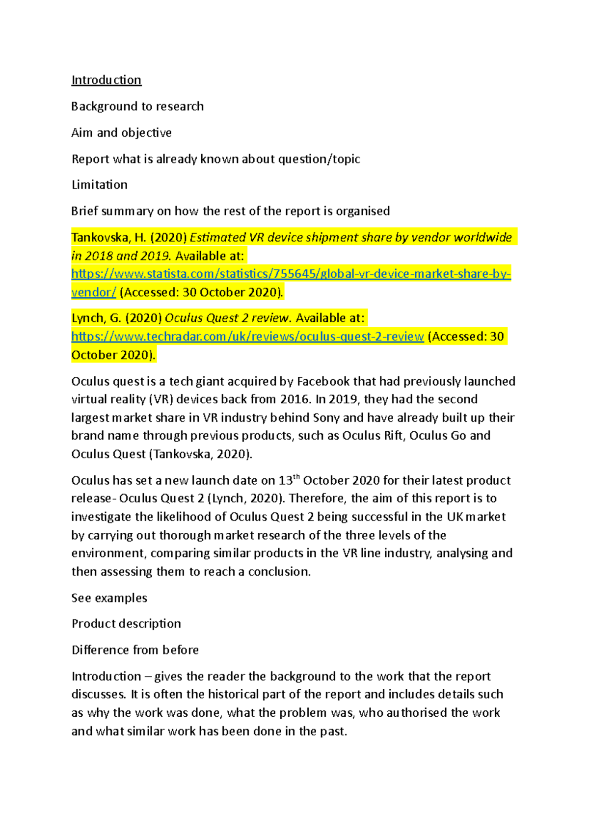 Report 1 - Assignment 1 for 2019/2020 - Introduction Background to ...