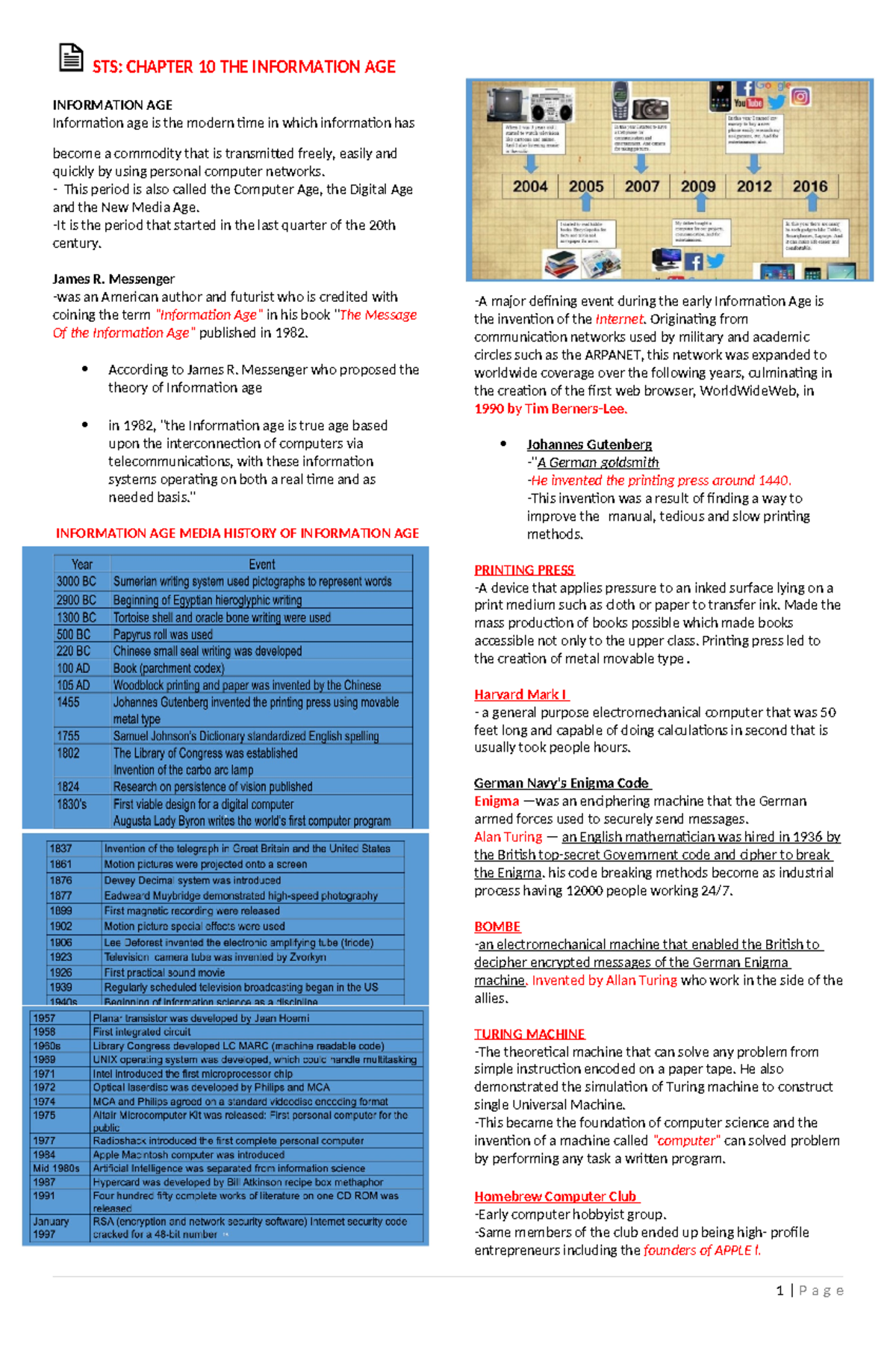 STS 1011 STS CHAPTER 10 THE INFORMATION AGE INFORMATION AGE