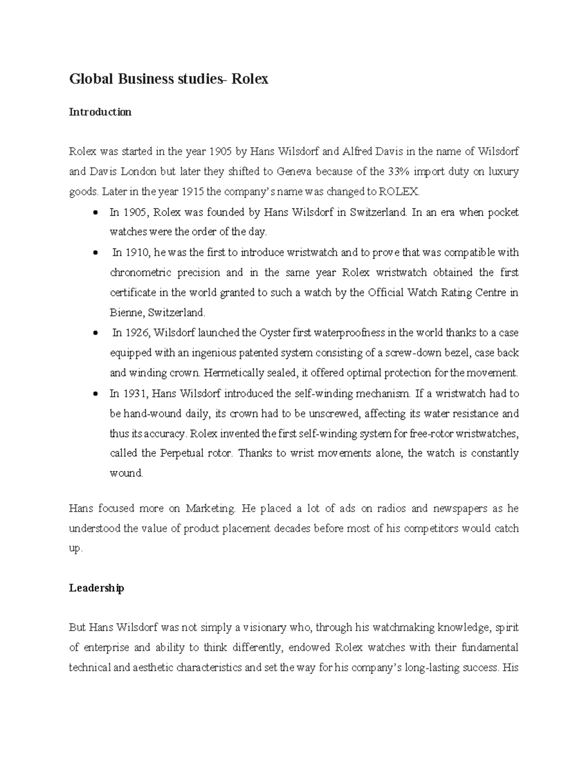 Rolex- Monisha Kartheeban-7210226403 - Global Business studies- Rolex ...