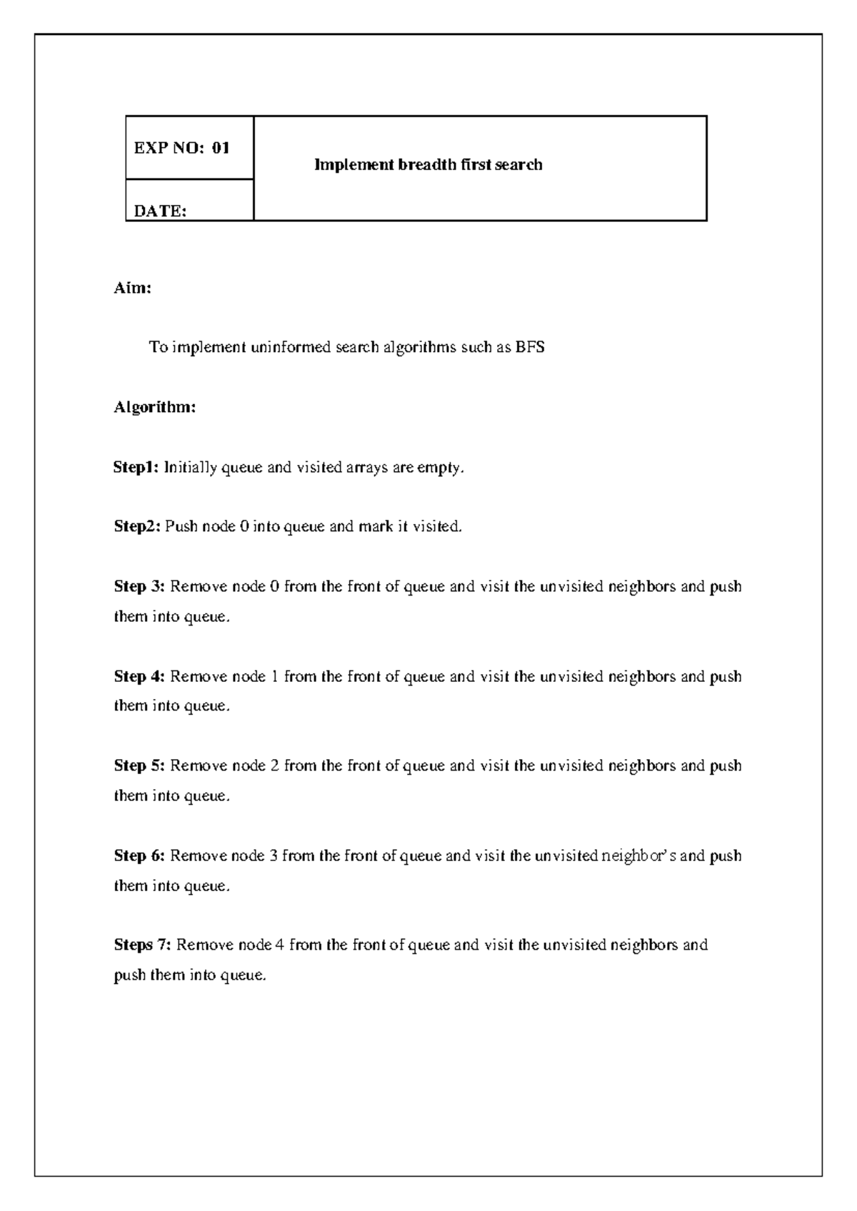 LAB Manual - OCS351 AIMF labarotory - EXP NO: 01 Implement breadth ...