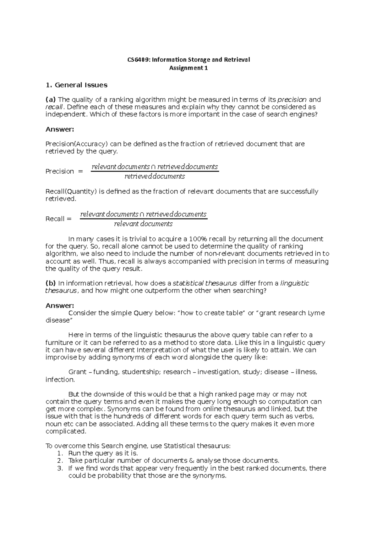 Assigment 1 - assignment-1 - CS6409: Information Storage and Retrieval ...