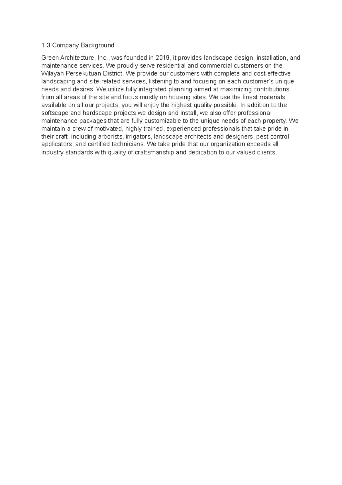 1.3 Company Background - 1 Company Background Green Architecture, Inc ...