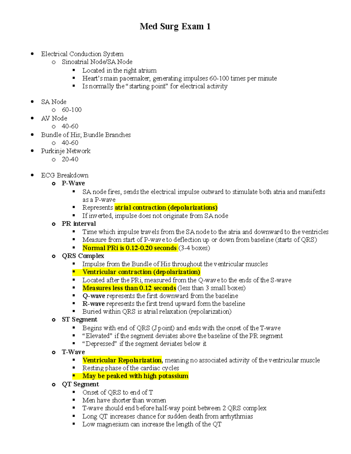 Med Surg Exam 1 - Exam Notes From Lectures And Powerpoint Slides - Med ...