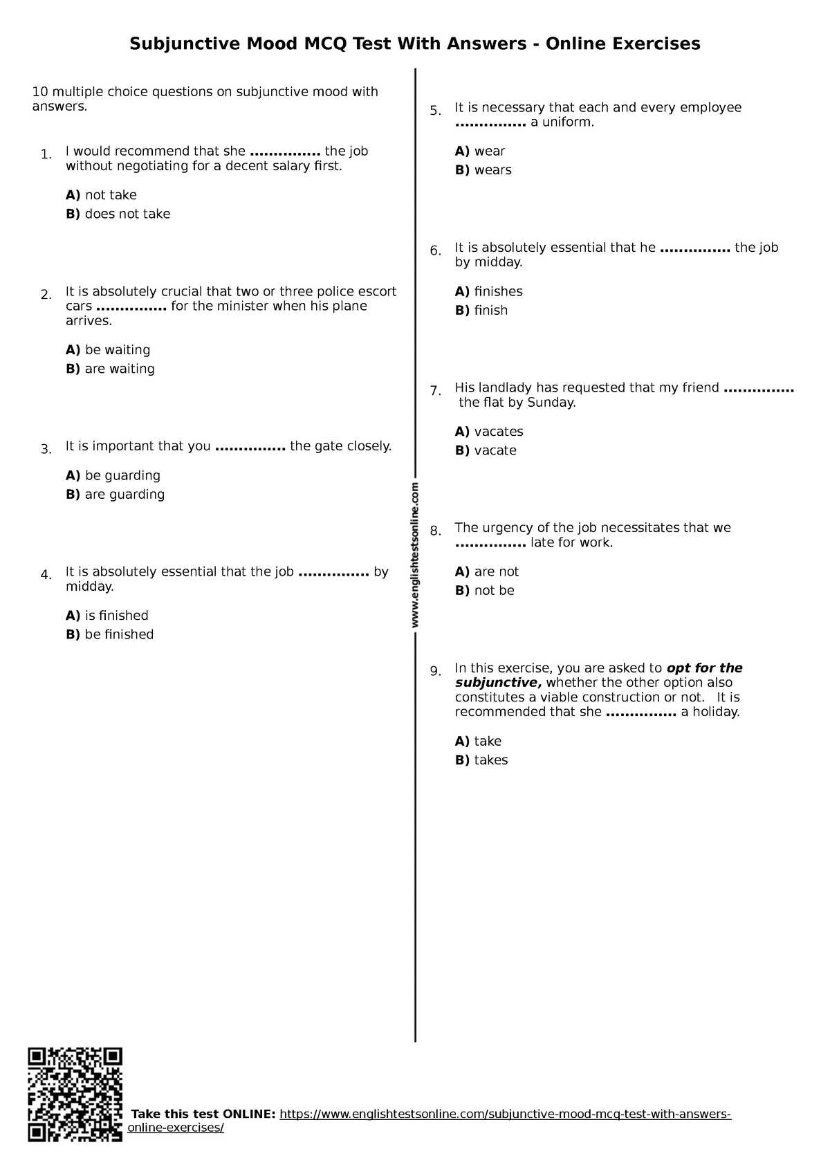 551-subjunctive-mood-mcq-test-with-answers-online-exercises