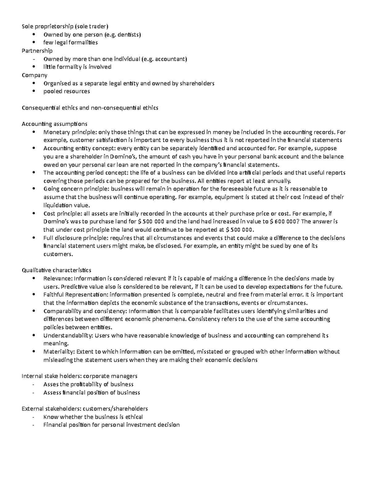 Final Exam Revision - Sole proprietorship (sole trader) Owned one ...