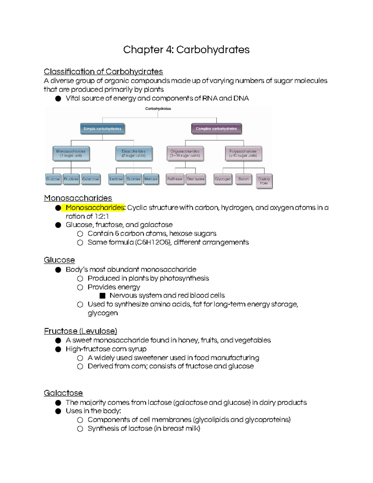 Chapter 4 Carbohydrates Notes Chapter 4 Carbohydrates