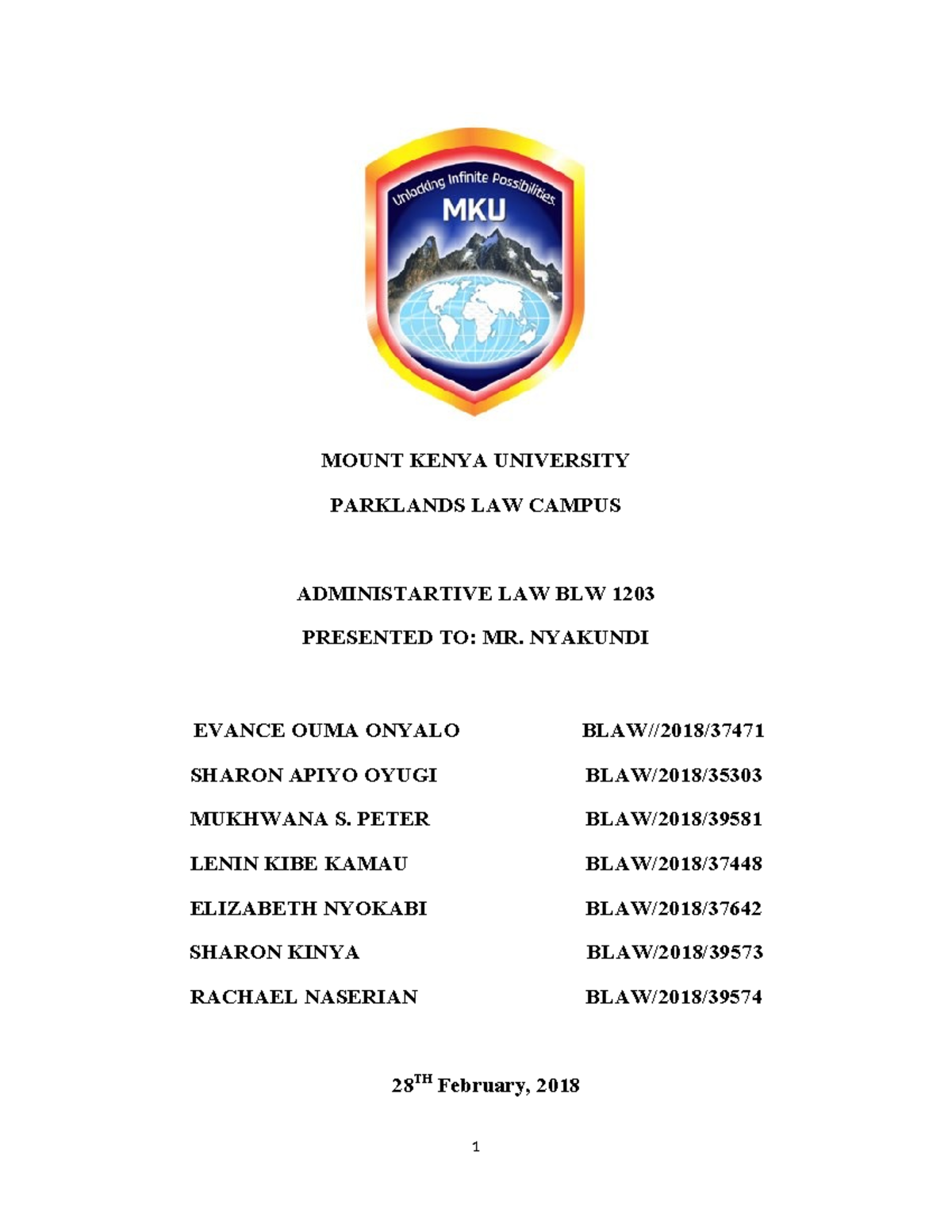 Admin Law MOUNT KENYA UNIVERSITY PARKLANDS LAW CAMPUS ADMINISTARTIVE