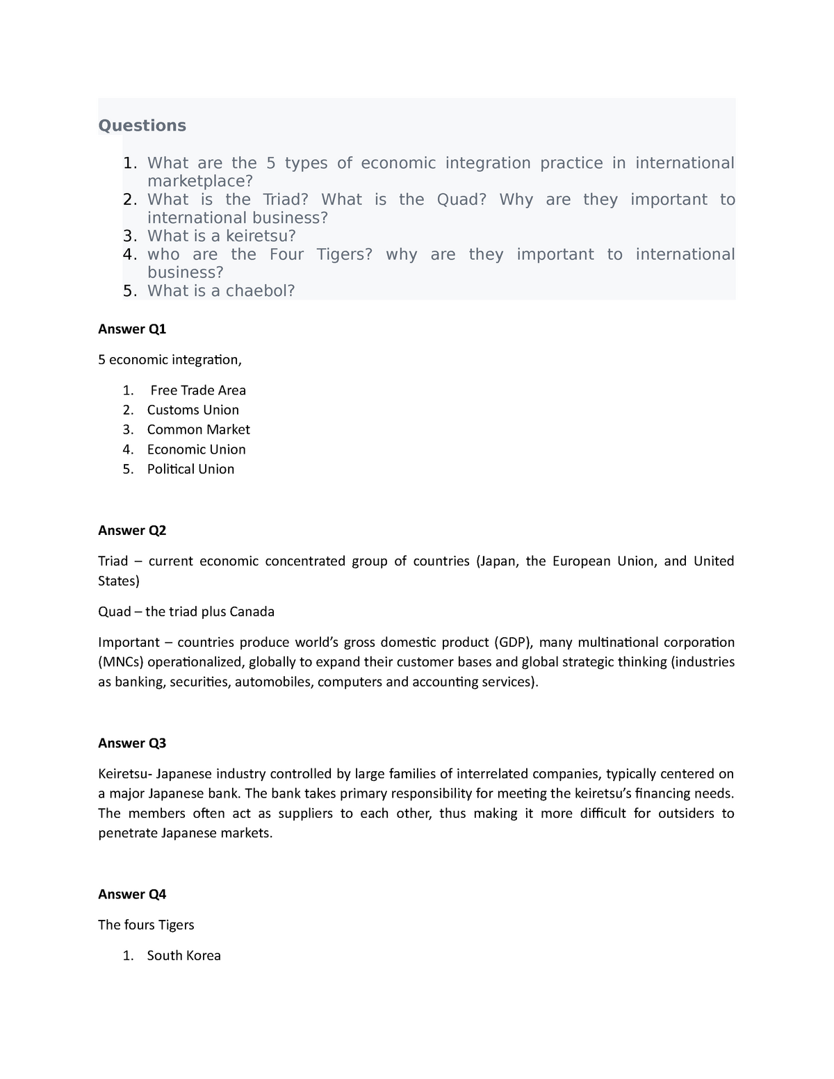 Tutorial 2 Answer Questions 1 What Are The 5 Types Of Economic 