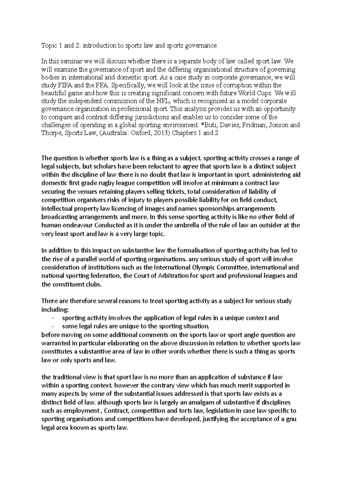 Sports law reading notes - Topic 1 and 2: introduction to sports law ...