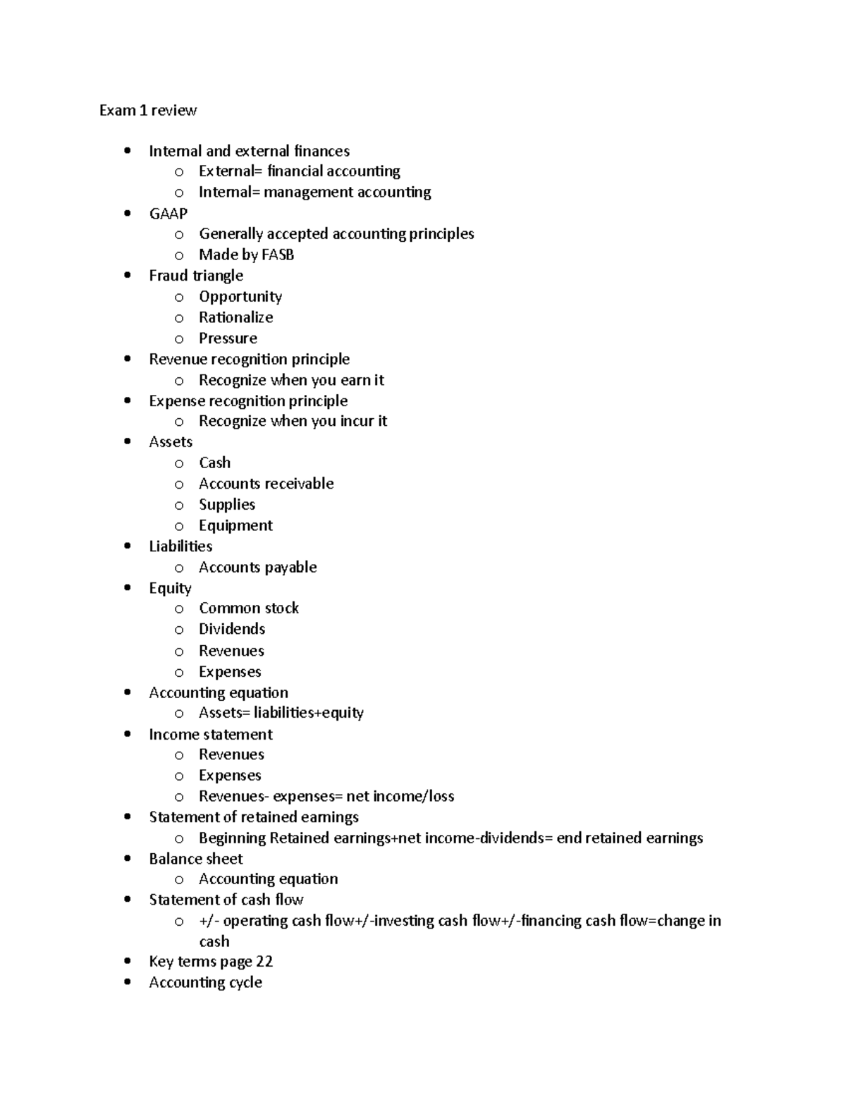 Exam 1 review - Exam 1 review Internal and external finances o External ...