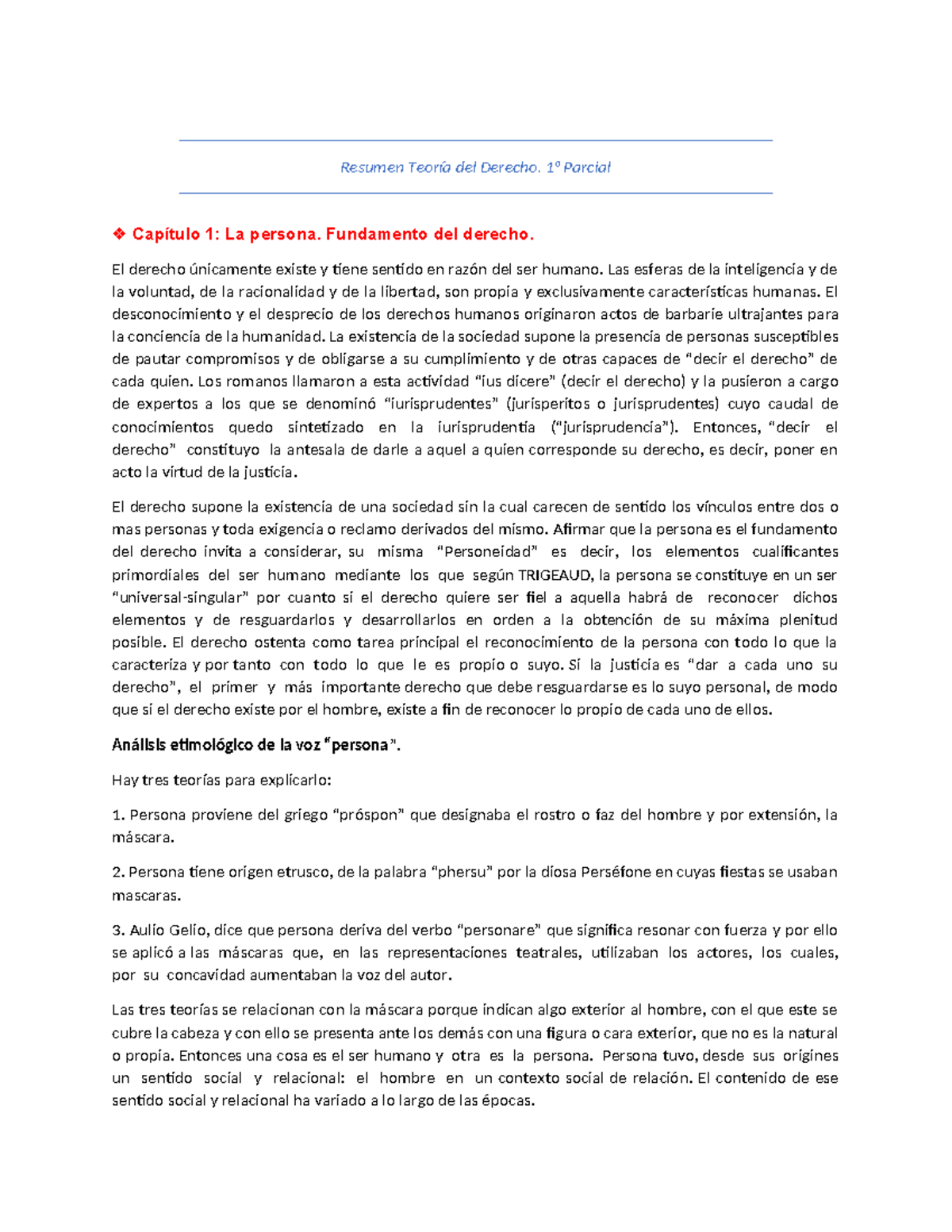 Resumen Teoría Del Derecho - 1° Parcial Capítulo 1: La Persona ...