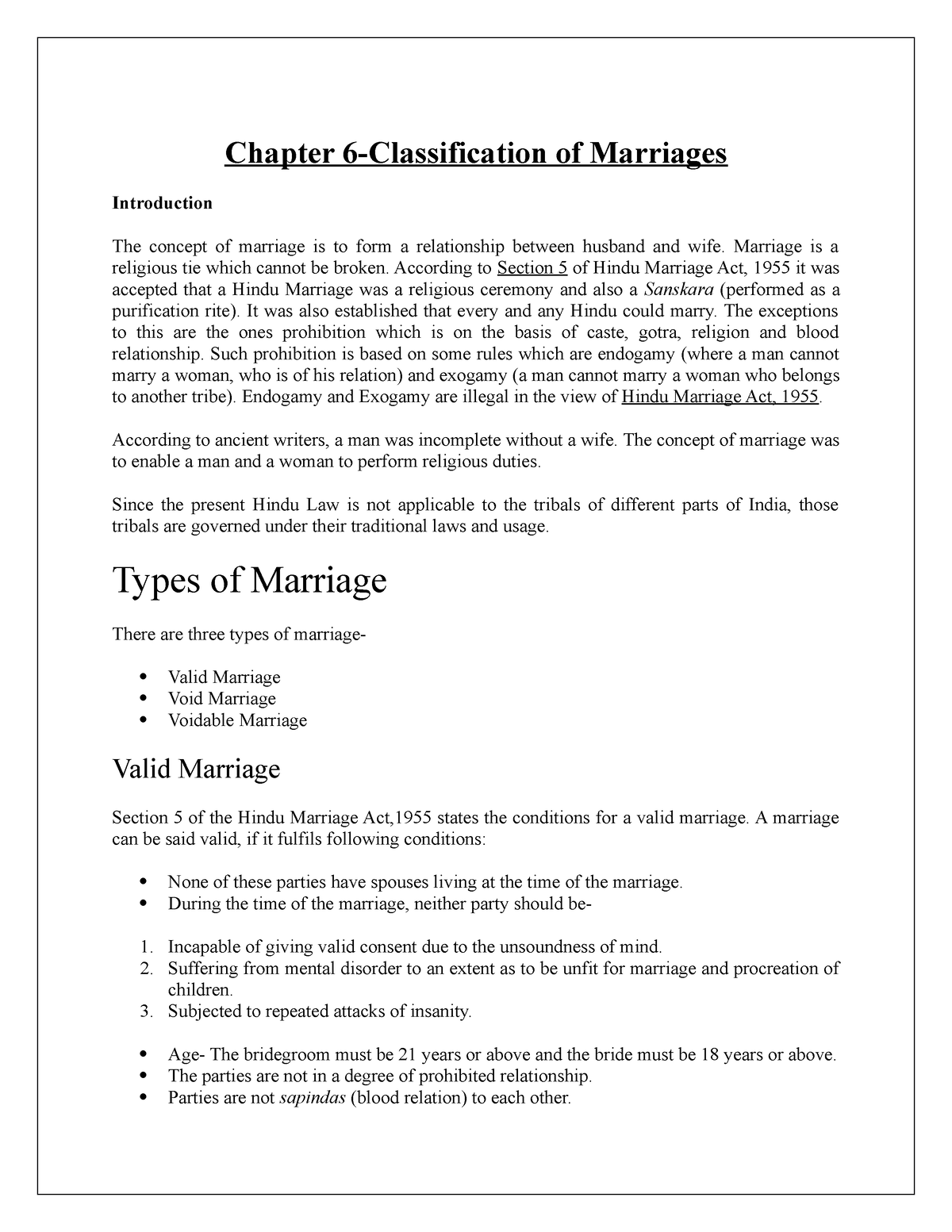 Chapter 6 Kinds Of Marriages Family LAW - Chapter 6-Classification Of ...