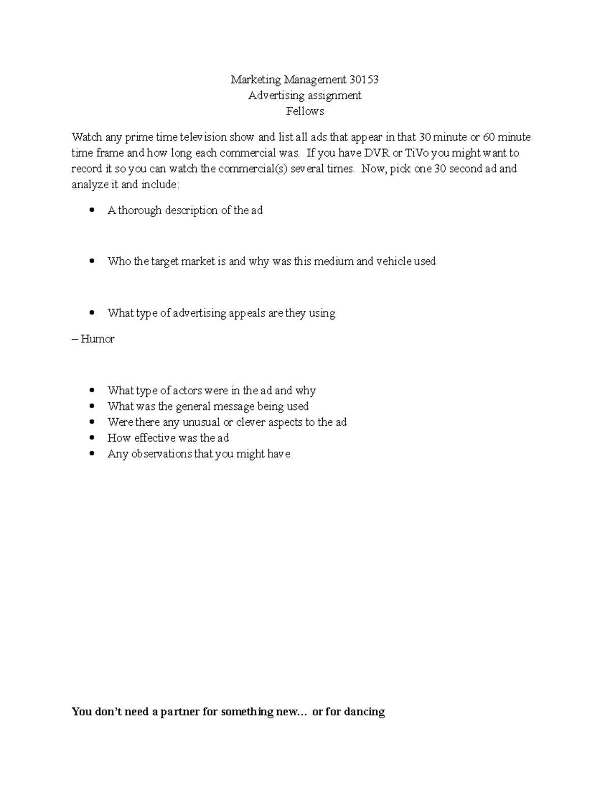 30153 Marketing - Advertising assignment - Marketing Management 30153 ...