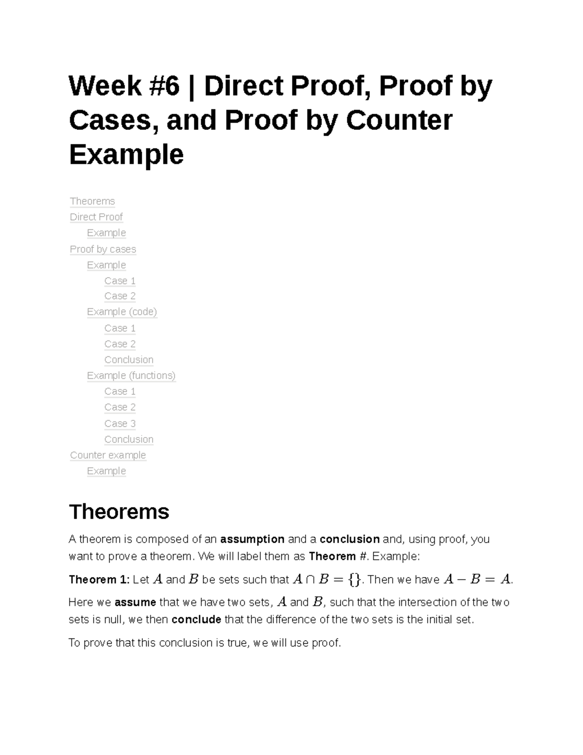 Week 6 Direct Proof, Proof By Cases, And Proof By Counter Example ...