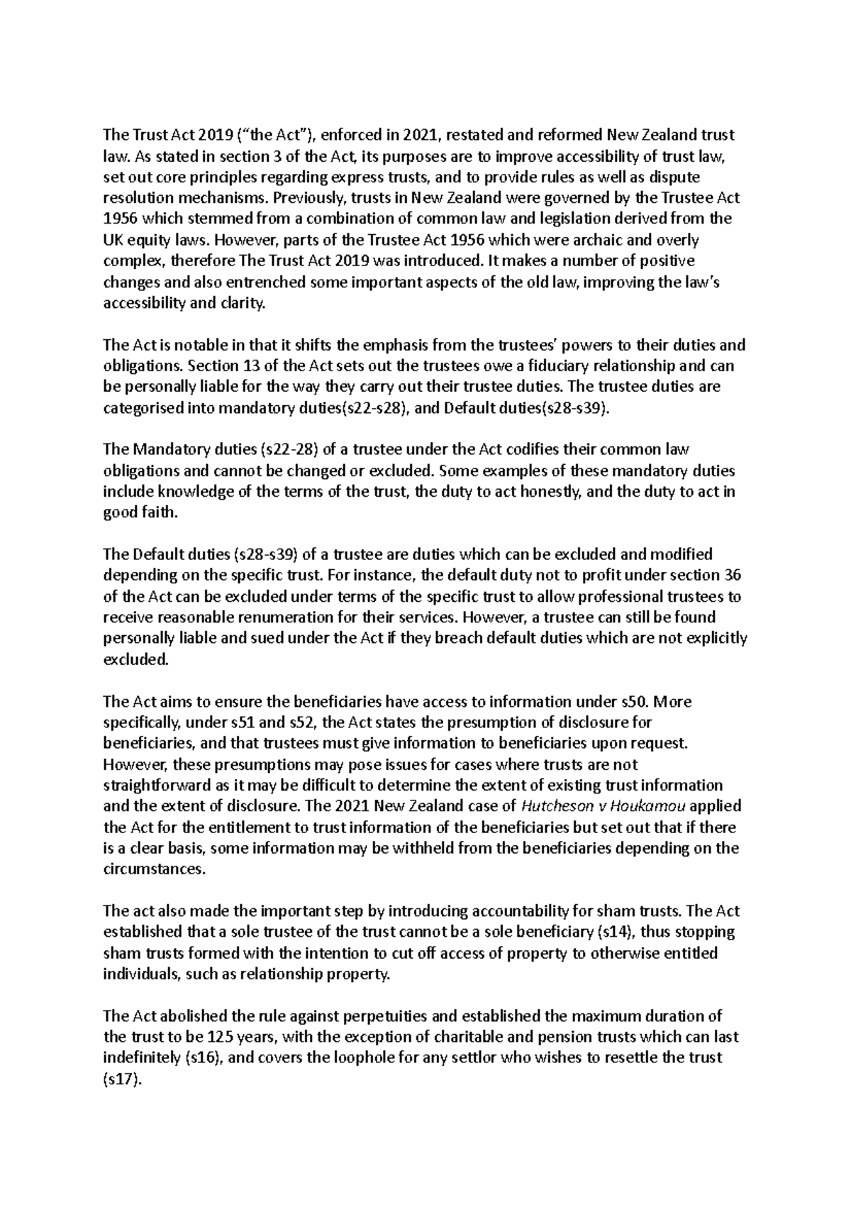 Trustact 2019 draft answer The Trust Act 2019 (“the Act”), enforced