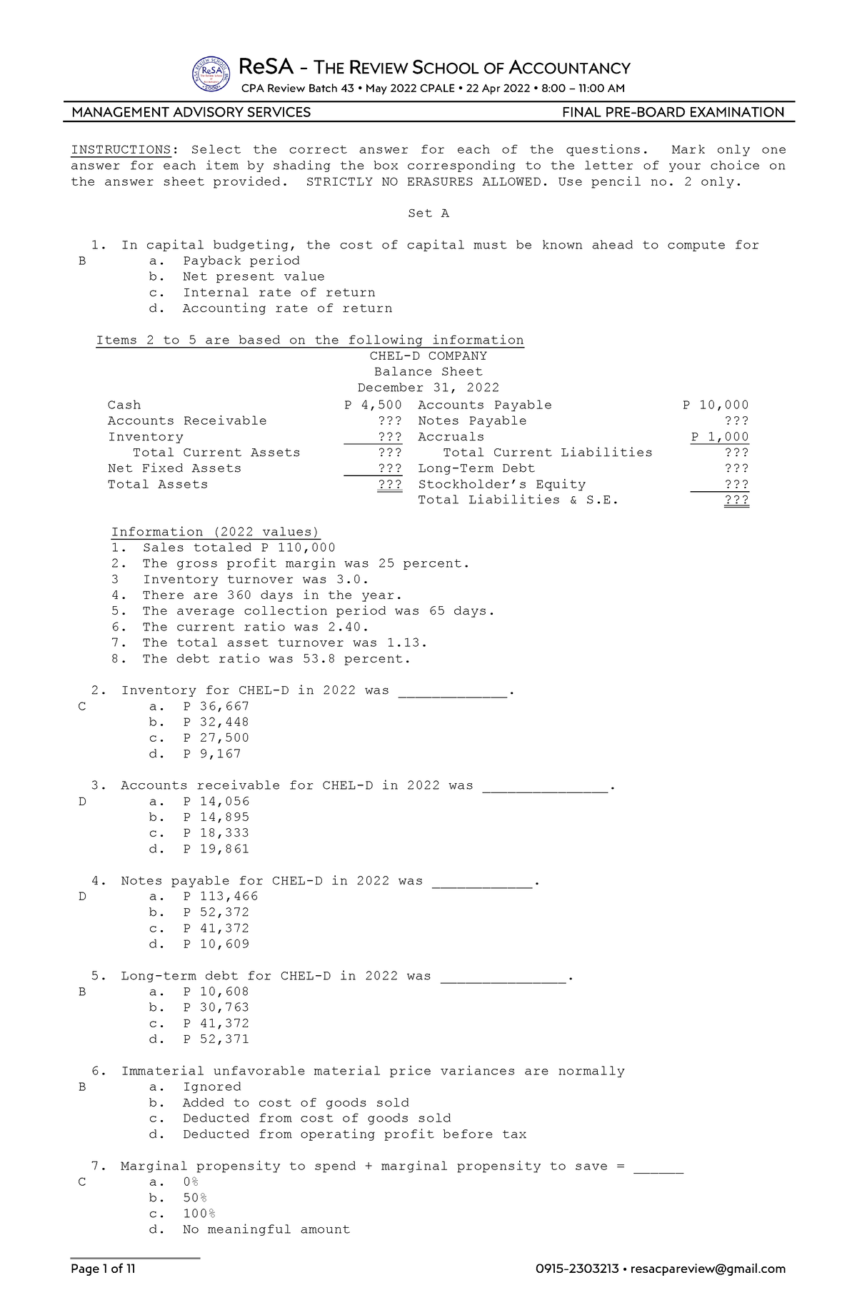 Re SA B43 MAS Final PB Exam - Questions, Answers Solutions - ReSA - THE ...