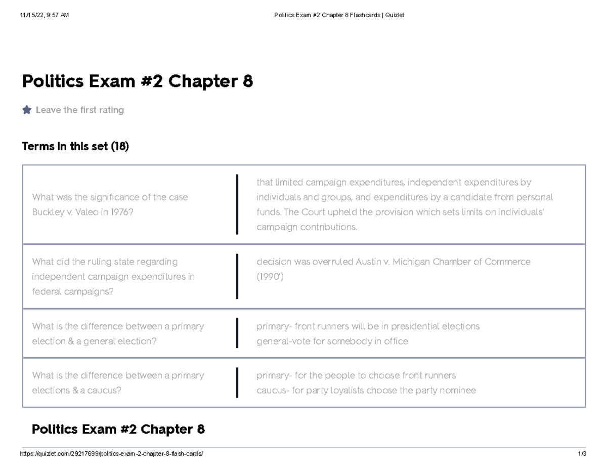 Politics Exam #2 Chapter 8 Flashcards Quizlet - 11/15/22, 9:57 AM ...