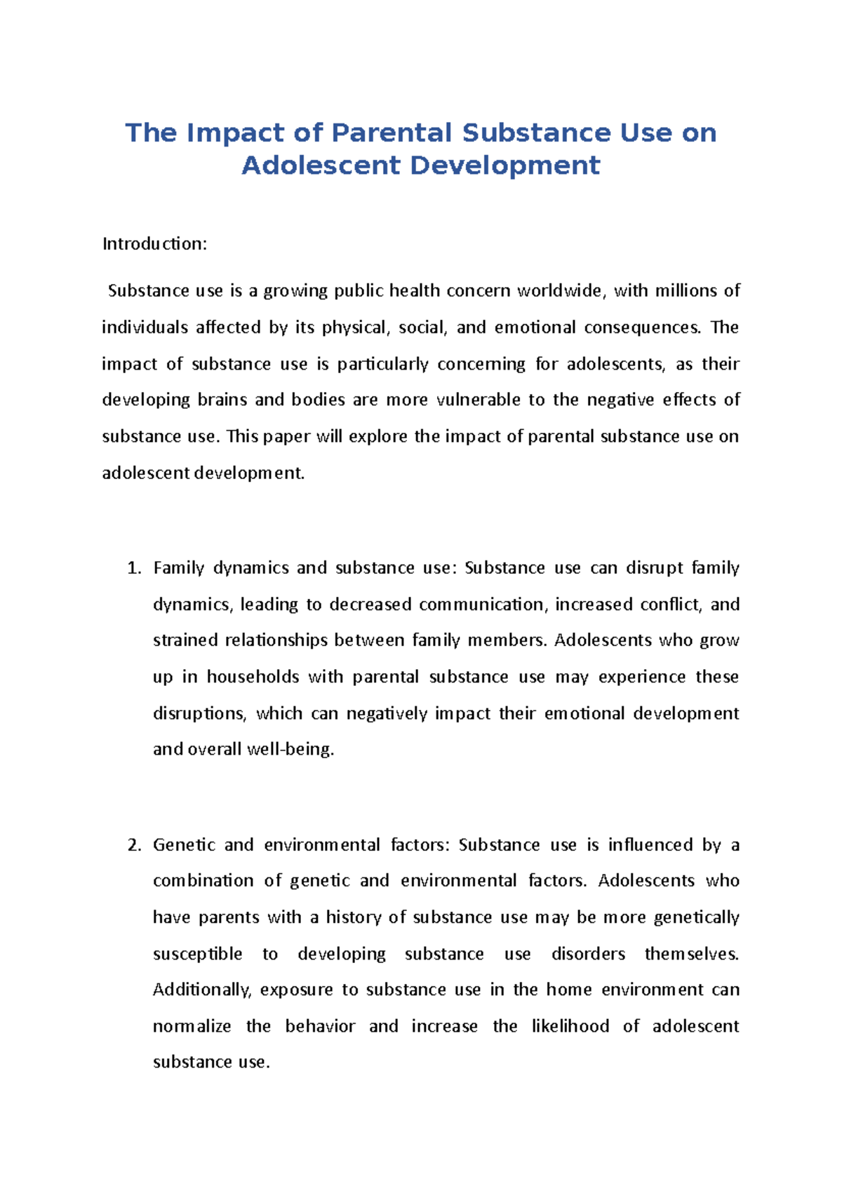 The Impact of Parental Substance Use on Adolescent Development - The ...
