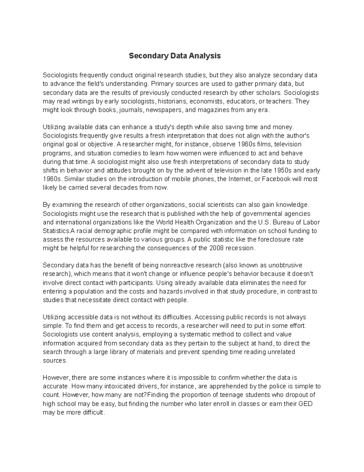 2.2 Research Methods Notes - Secondary Data Analysis Sociologists ...