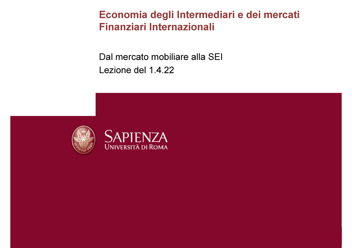 Lezione Del 1 - Preparazione Esame - Economia Degli Intermediari E Dei ...