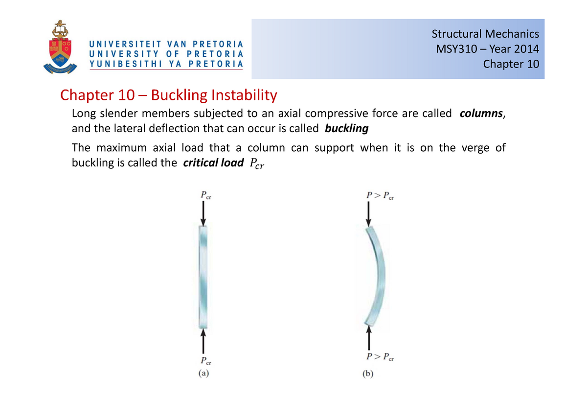 Chapter 10 - Structural Mechanics MSY310 Year 2014 Chapter 10 Chapter ...