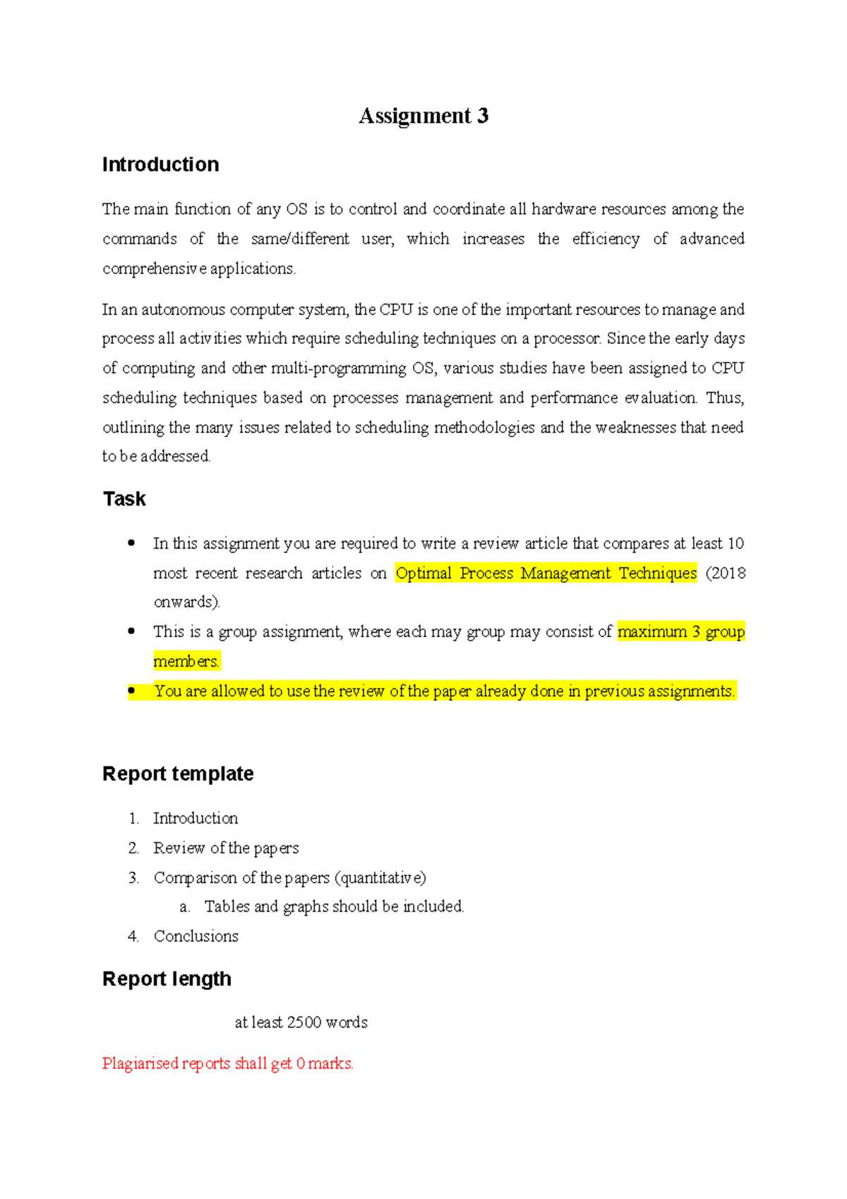 Assignment 3 Operating System - Assignment 3 Introduction The main ...