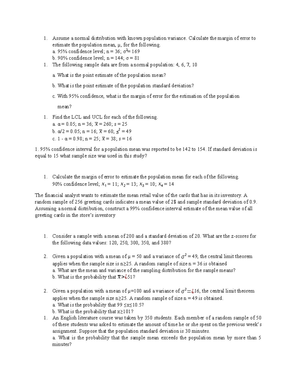 Statistics midterm - exam material - 1. Assume a normal distribution ...