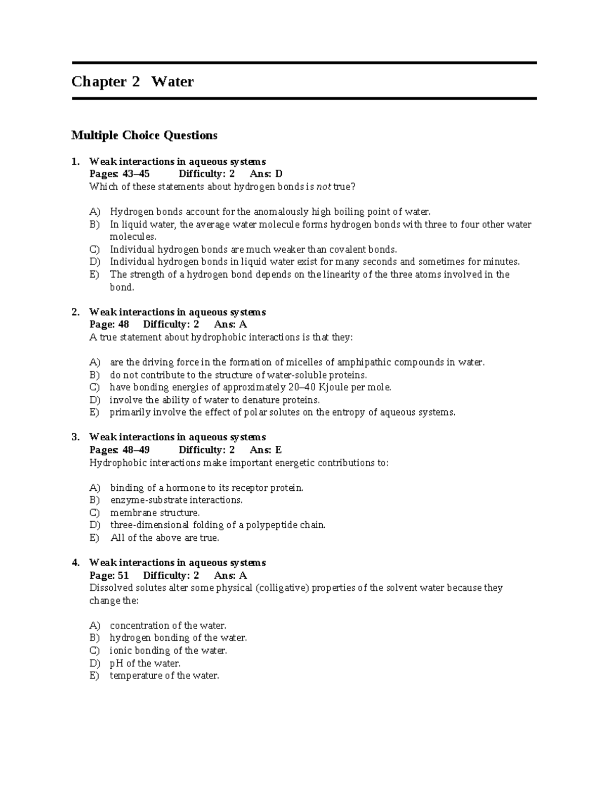 Chapter 2 Test Bank Lehninger Principles Of Biochemistry - Multiple ...