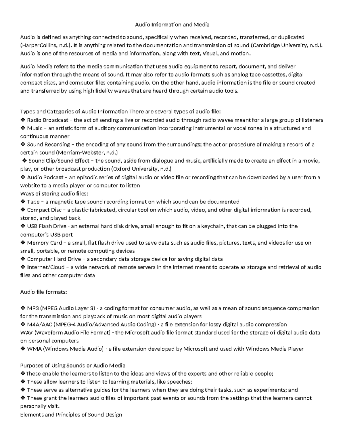 media and information literacy - Audio Information and Media Audio is ...