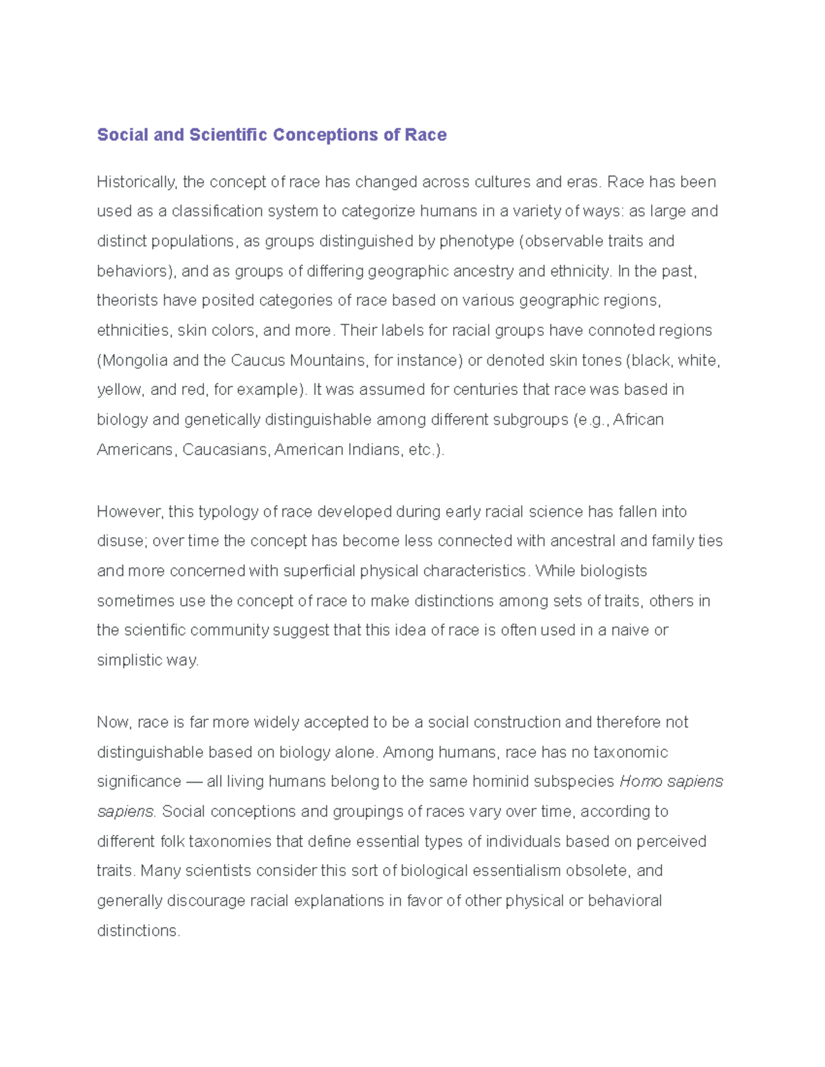 Soc ex 5 - soc - Social and Scientific Conceptions of Race Historically ...