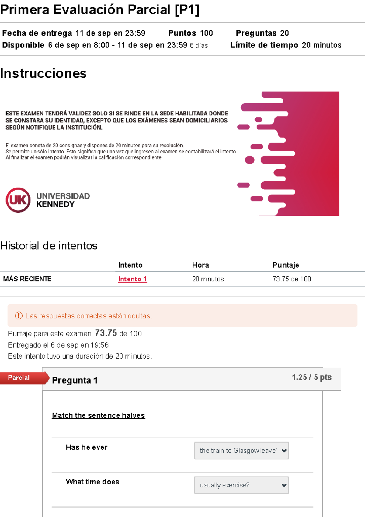 Primera Evaluación Parcial [P1] Ingles II INGLES TECNICO