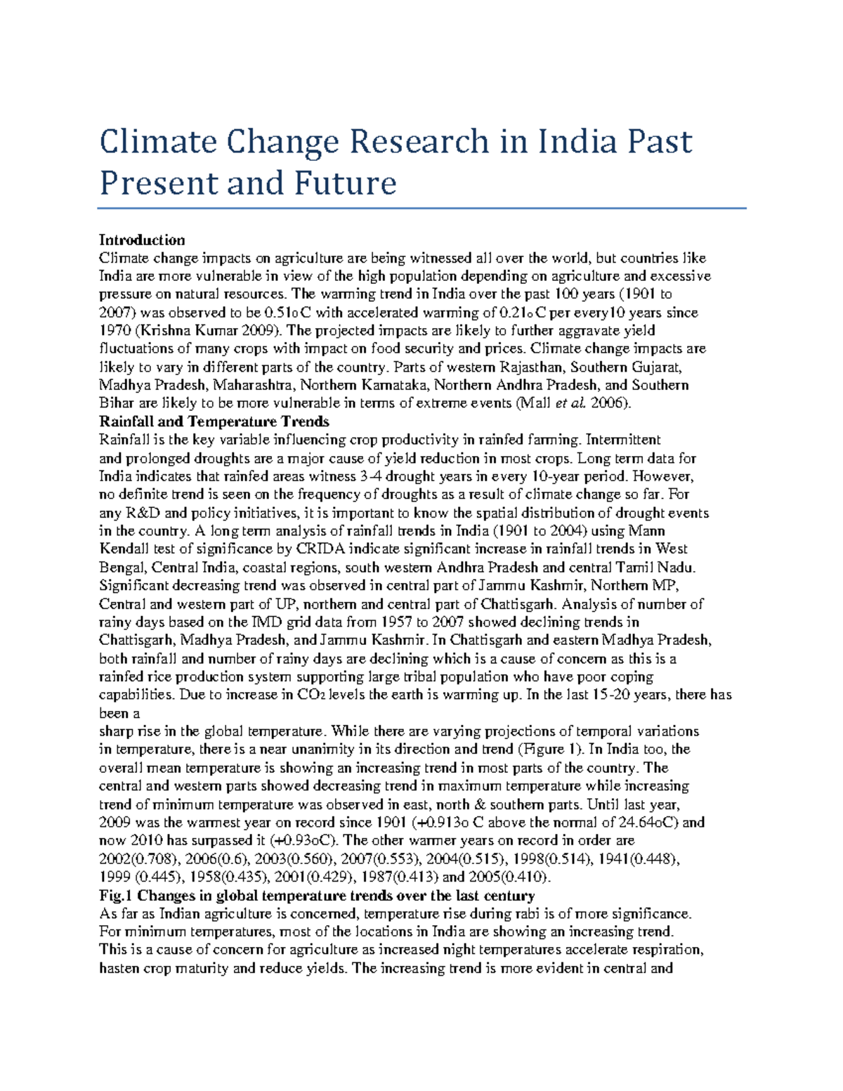 Climate Change Research in India Past Present and Future - Climate ...