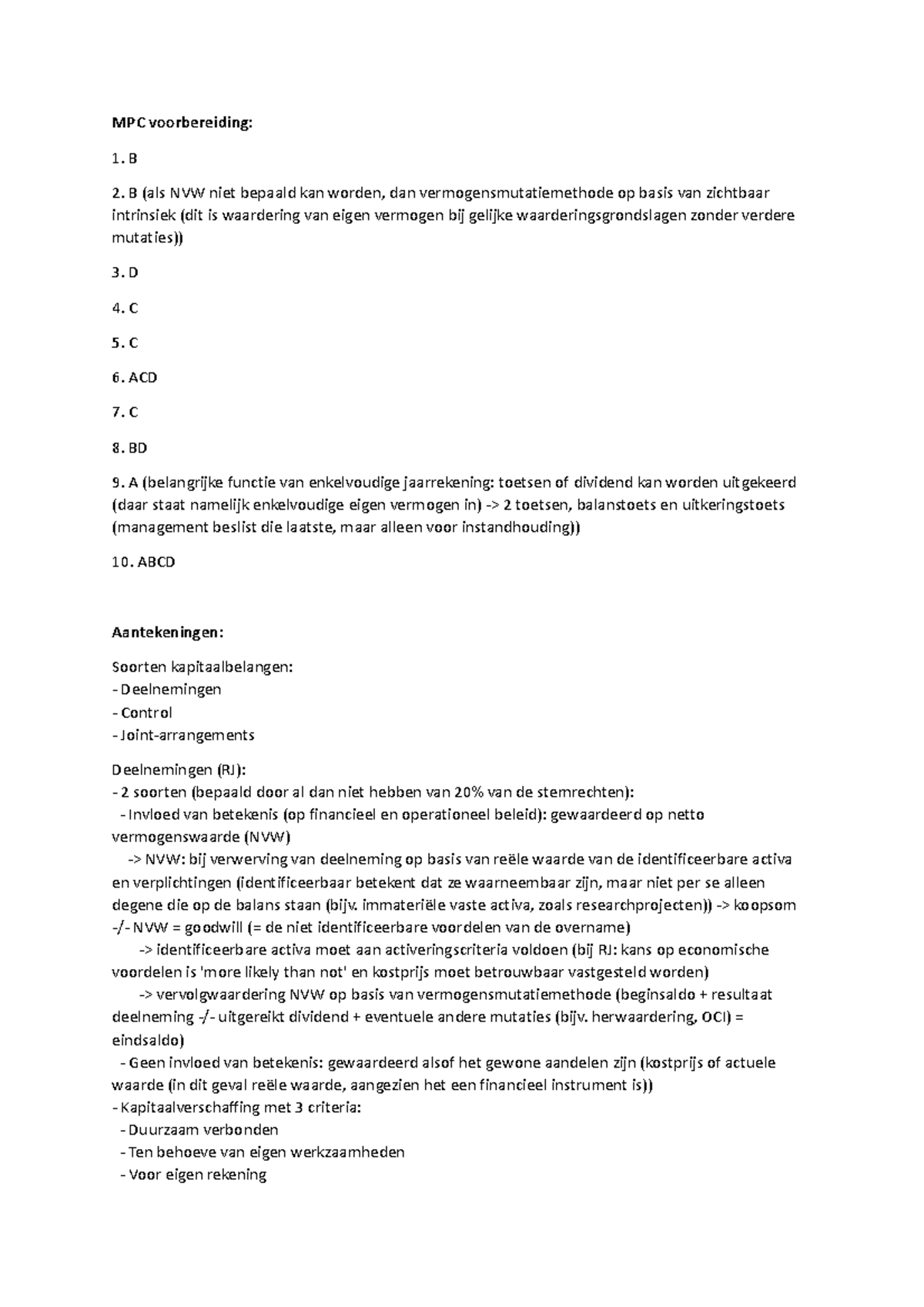 Aantekeningen EV Week 6 - MPC Voorbereiding: B B (als NVW Niet Bepaald ...