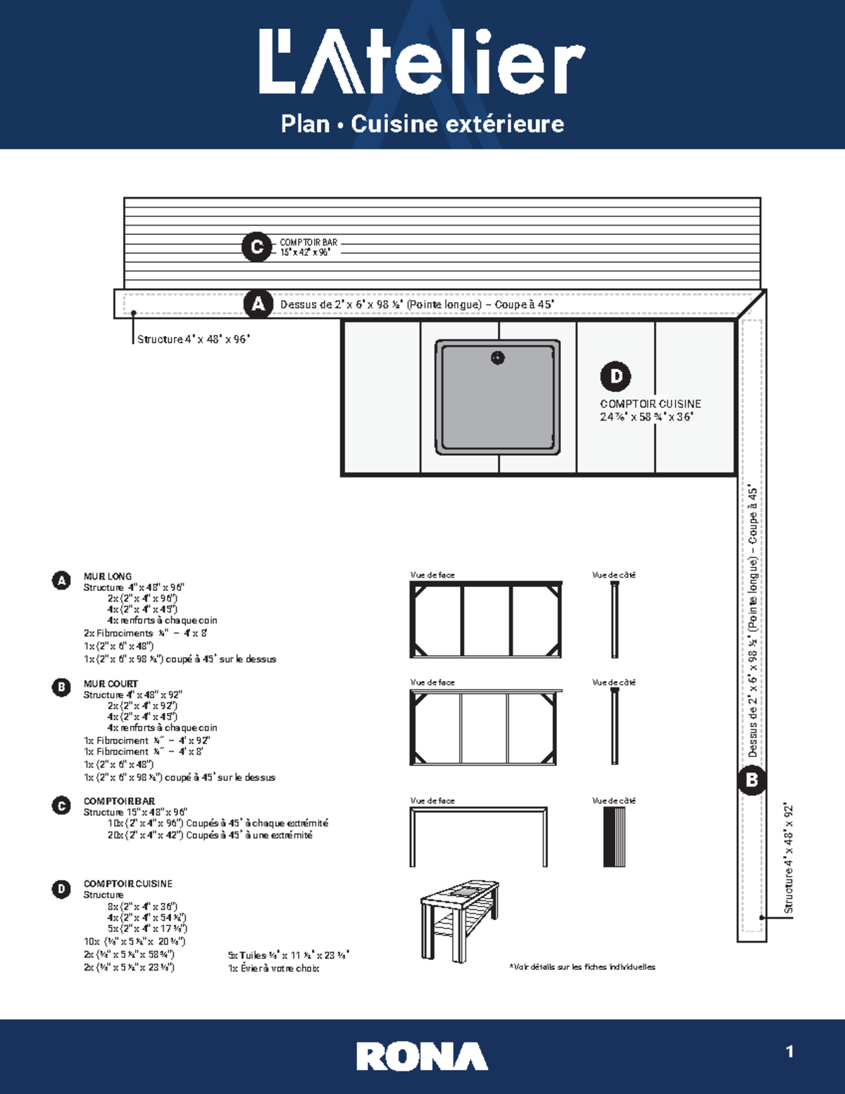 Rona plan cuisine exterieure - D COMPTOIR CUISINE 24 ⅞