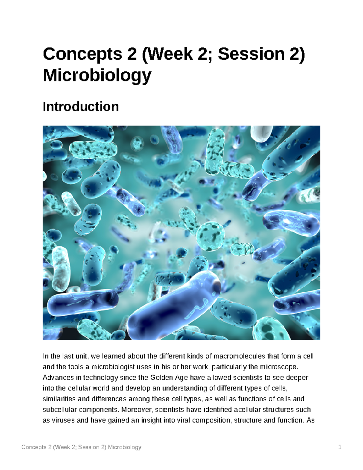 Concepts 2 (Week 2 Session 2) Microbiology - Concepts 2 (Week 2 ...