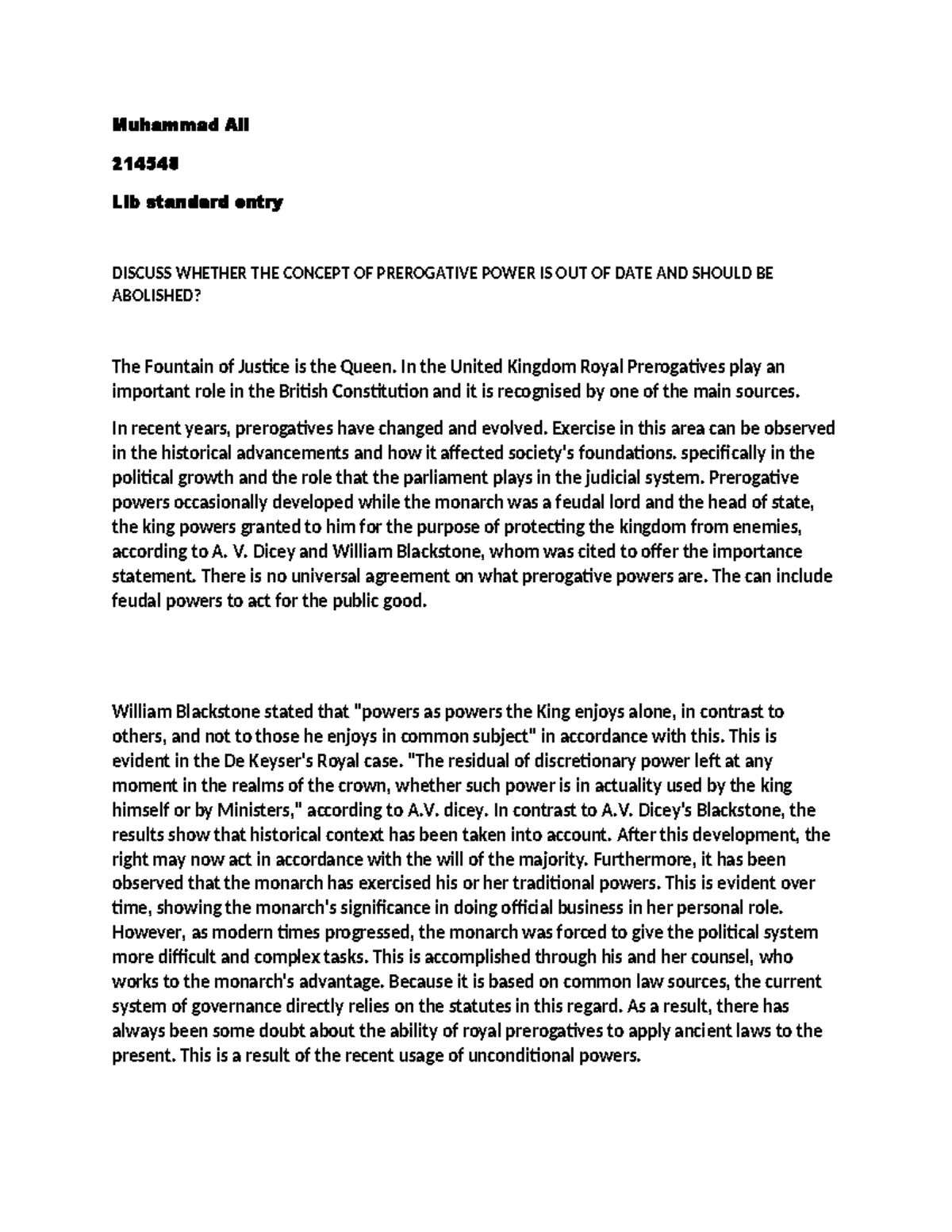 Public assignment 1 - Muhammad Ali 214548 Llb standard entry DISCUSS ...