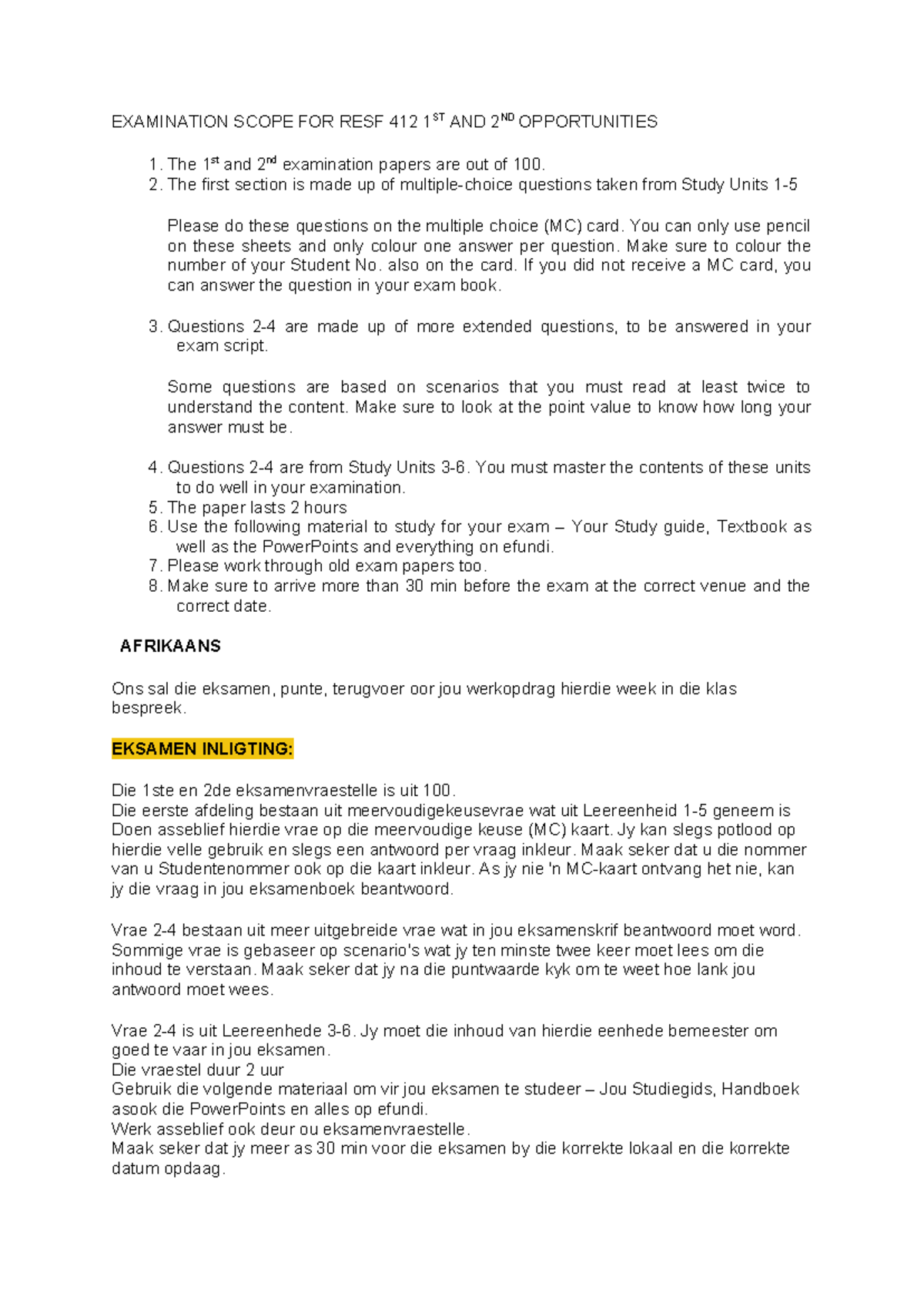 Examination Scope FOR RESF 412 1ST AND 2ND Opportunities 002 2024 ...