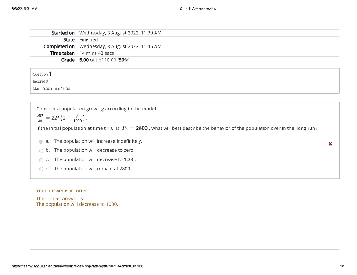 Quiz 1 Attempt Review - ####### Started On Wednesday, 3 August 2022, 11 ...