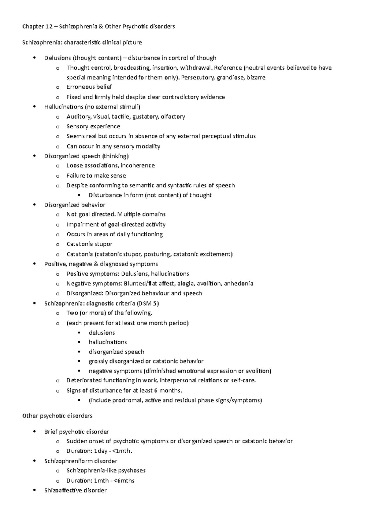 Chapter 12 – Schizophrenia & Other Psychotic disorders - Chapter 12 ...