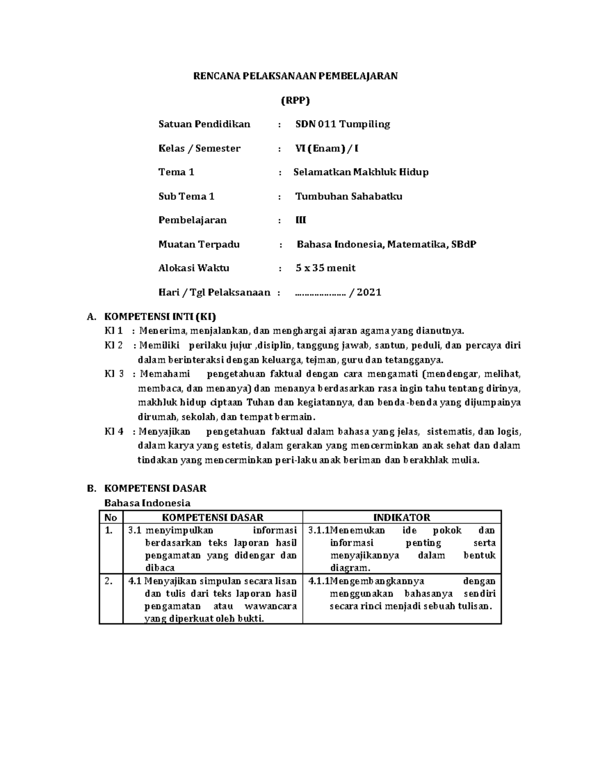 Rencana Pelaksanaan Pembelajaran (RPP) Satuan Pendidikan SDN 011 ...