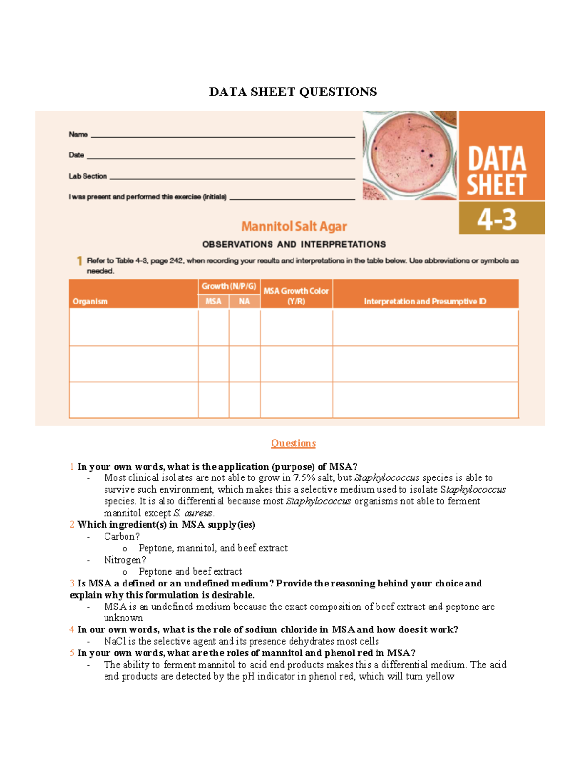 DATA Sheet Questions Micro - DATA SHEET QUESTIONS Questions 1 In your ...