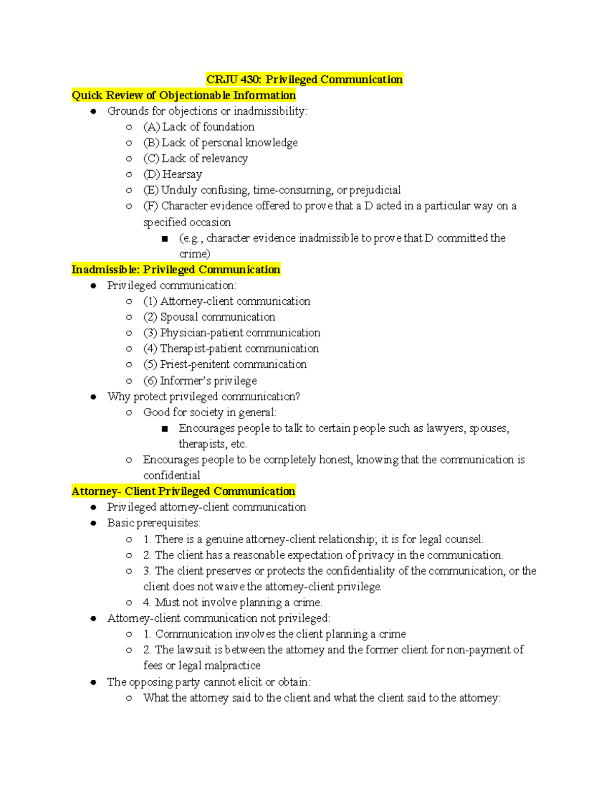 CRJU 430 Privileged Communication - CRJU 430: Privileged Communication ...