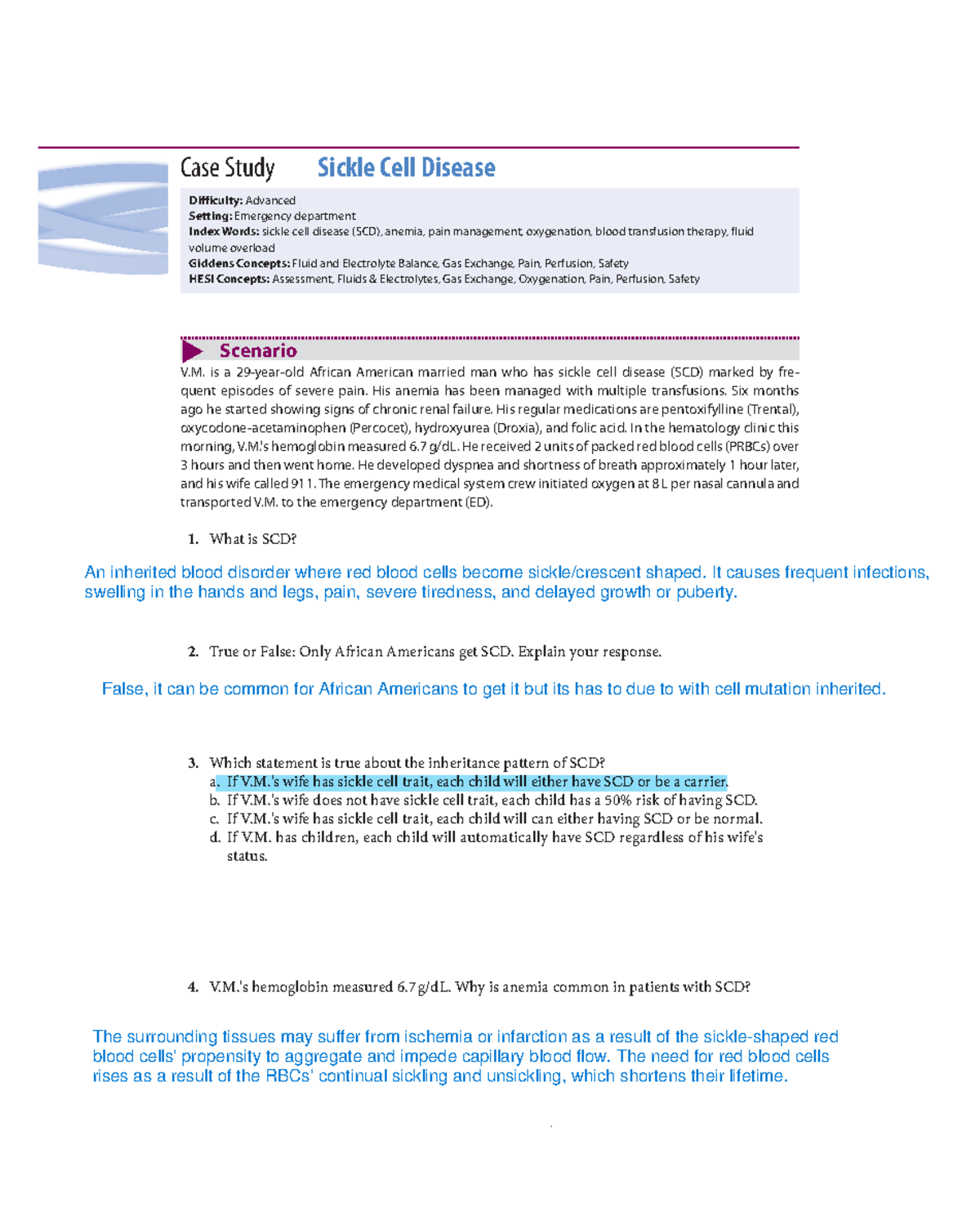 Sickle Cell Disease case study - Case Study Sickle Cell Disease ...