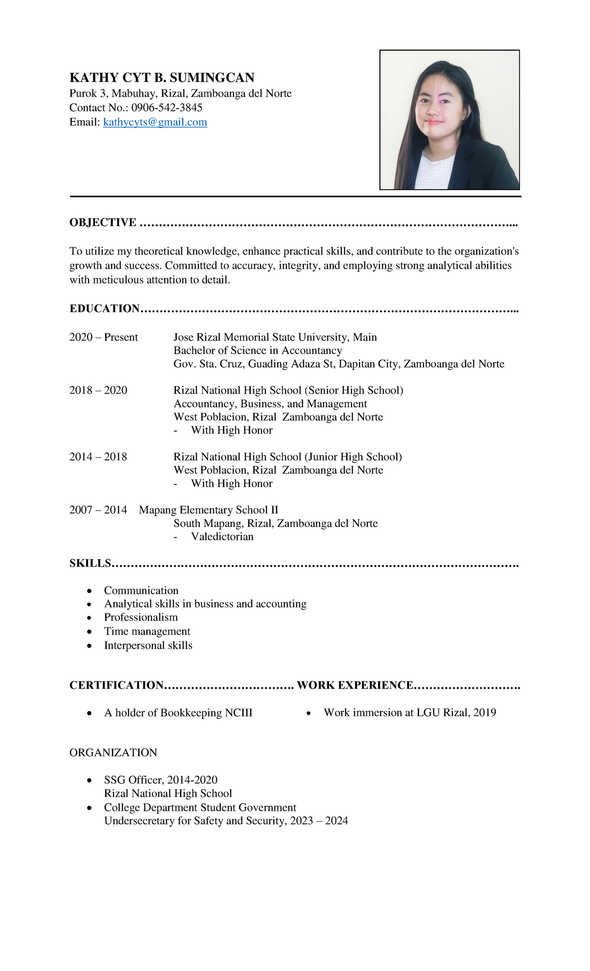 Kathy Resume AND Application Letter Copy 2 - Work immersion at LGU ...