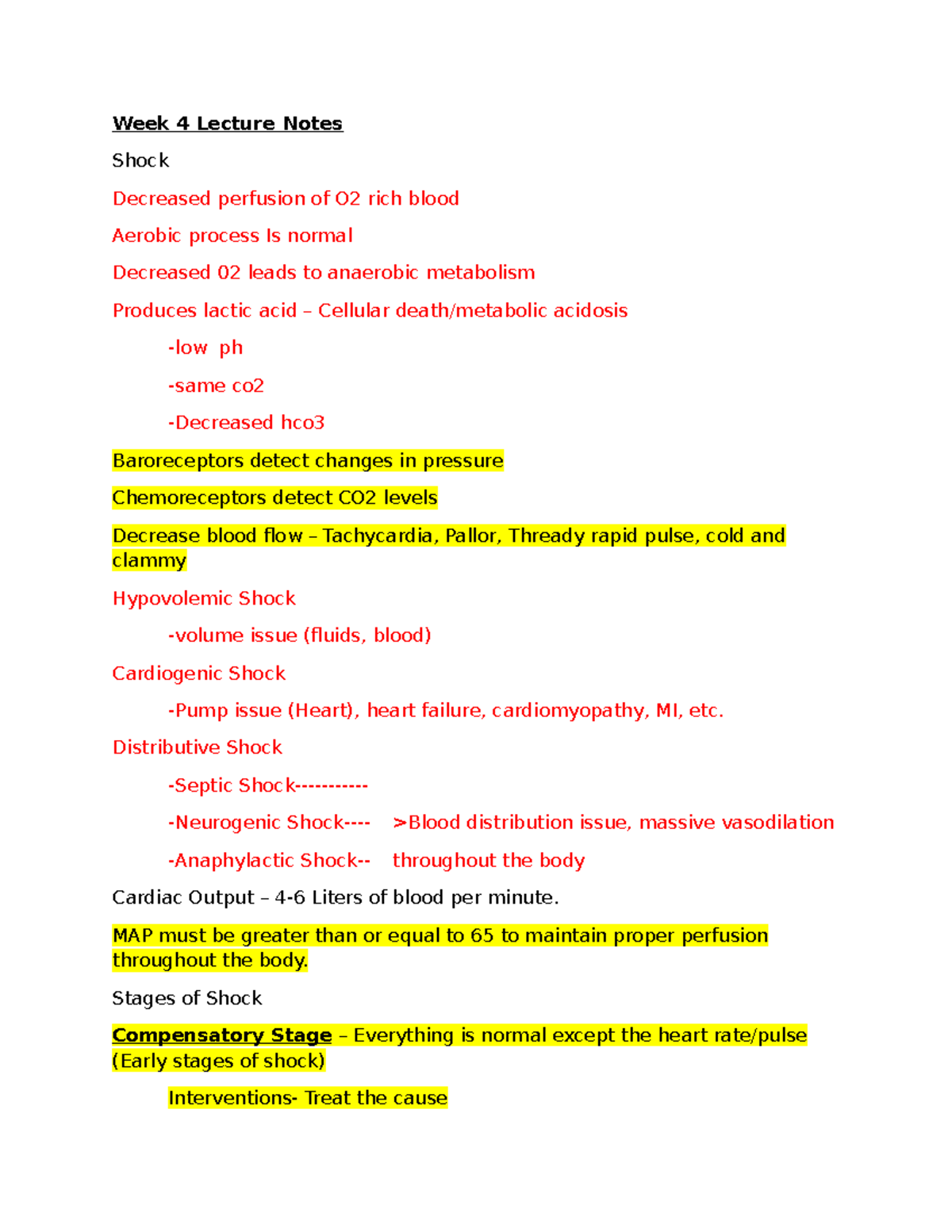 Week 4 Lecture Notes - Week 4 Lecture Notes Shock Decreased perfusion ...